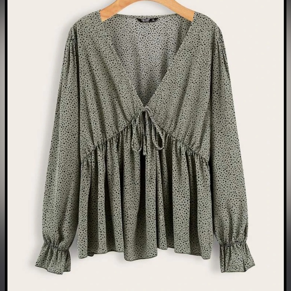 Women’s Speckled Print Self-Tie Peplum Blouse